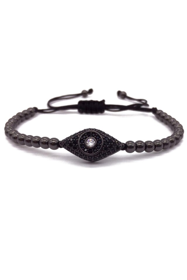 Bratara Luxury Temple Eye, Placata cu aur de 18K, Negru, Reglabila
