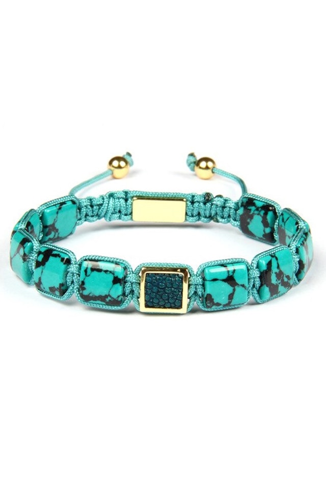 Bratara Luxury Stones, Placaj aur de 24K, pietre naturale semipretioase, Verde, Reglabila