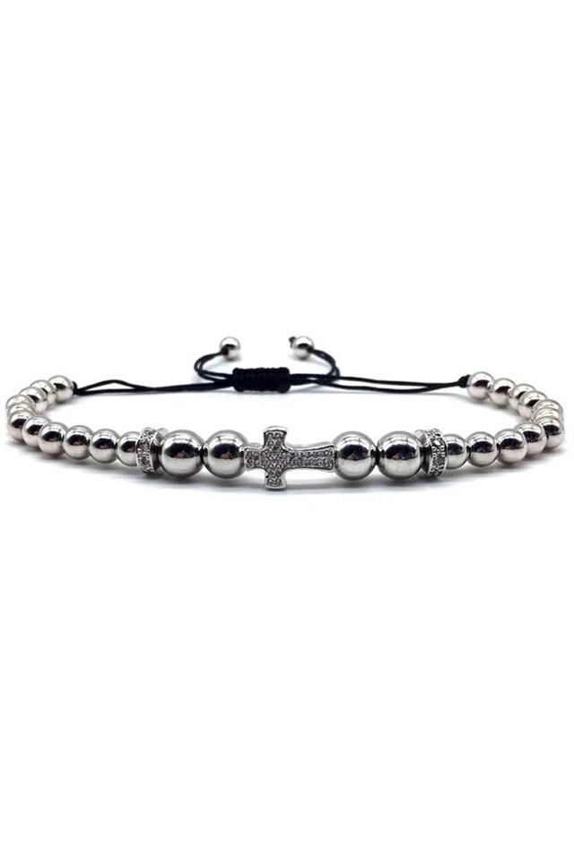 Bratara Luxury Cross, Placata cu aur de 18K, Argintiu, Reglabila