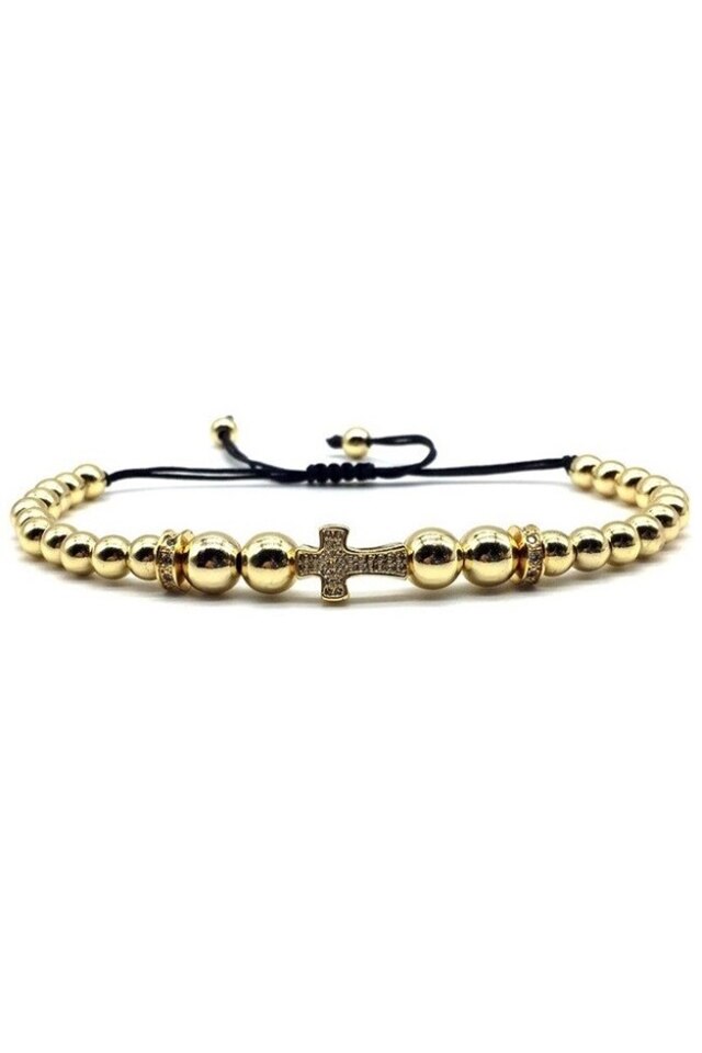 Bratara Luxury Cross, Placata cu aur de 18K, Auriu, Reglabila