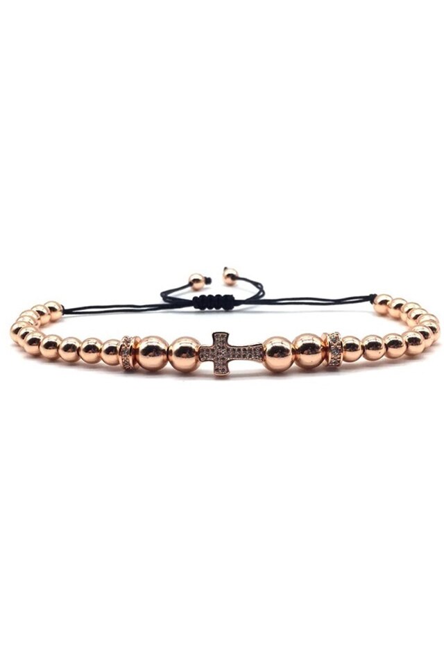Bratara Luxury Cross, Placata cu aur de 18K, Rose, Reglabila