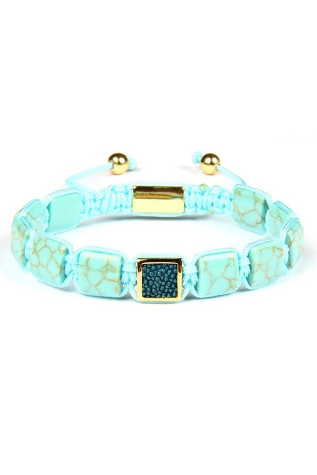Bratara Luxury Stones, Placaj aur de 24K, pietre naturale semipretioase, Albastru, Reglabila
