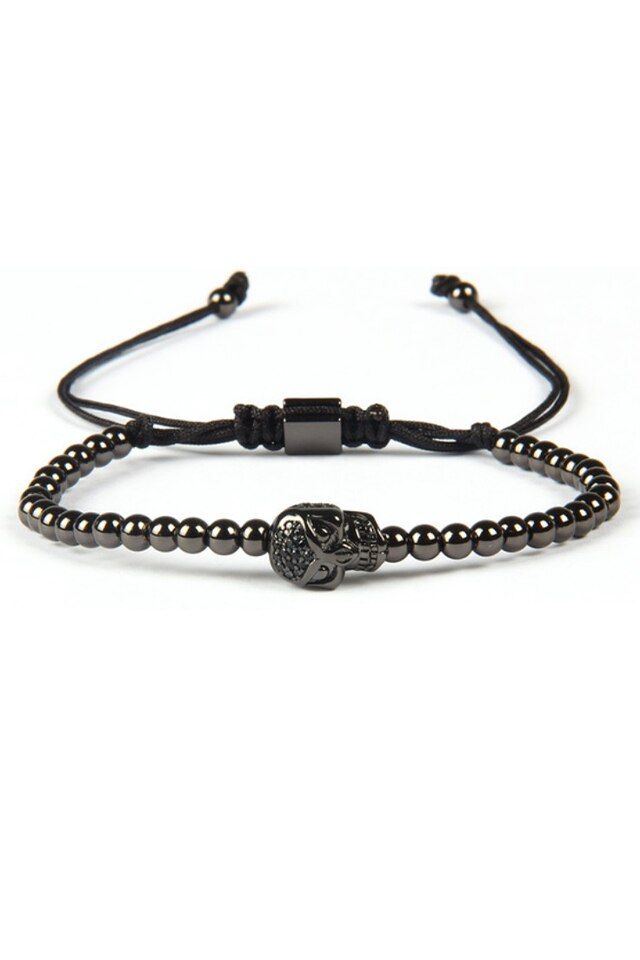 Bratara Luxury Skull Head, Placata cu aur de 24K, Negru, Reglabila