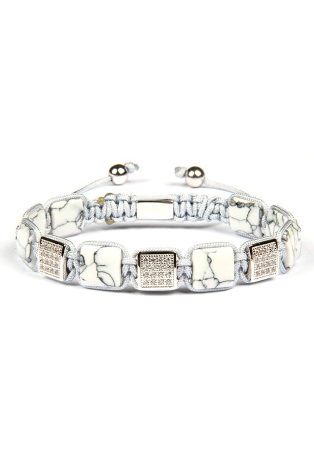 Bratara Luxury Natural stones, Placaj aur de 24K, Argintiu, Reglabila