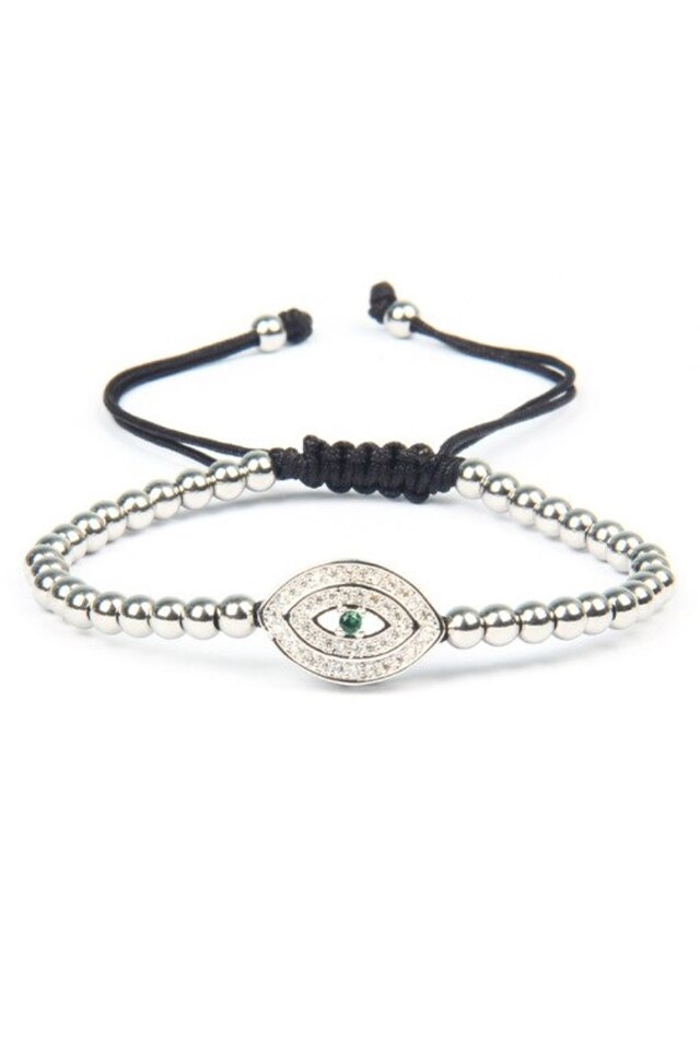 Bratara Luxury Zirconium Eye, Placata cu aur de 24K, Argintiu, Reglabila