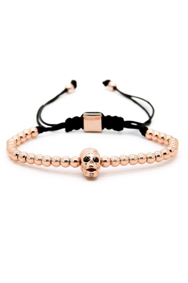 Bratara Luxury Skull, Placata cu aur de 24K, Rose, Reglabila