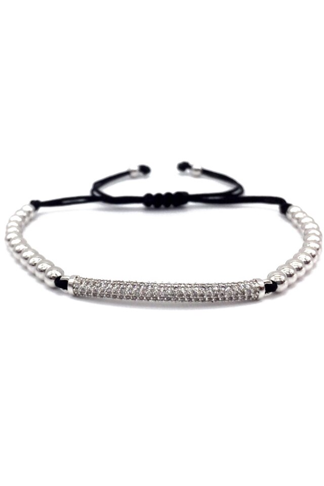 Bratara Luxury Zirconium, Placata cu aur de 18K, Argintiu, Reglabila
