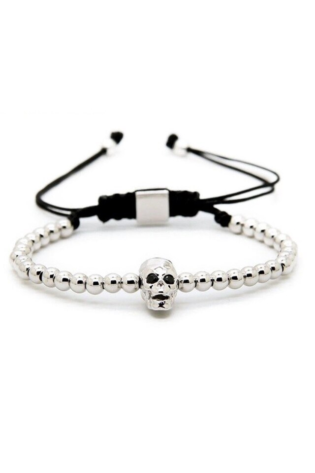Bratara Luxury Skull, Placata cu aur de 24K, Argintiu, Reglabila