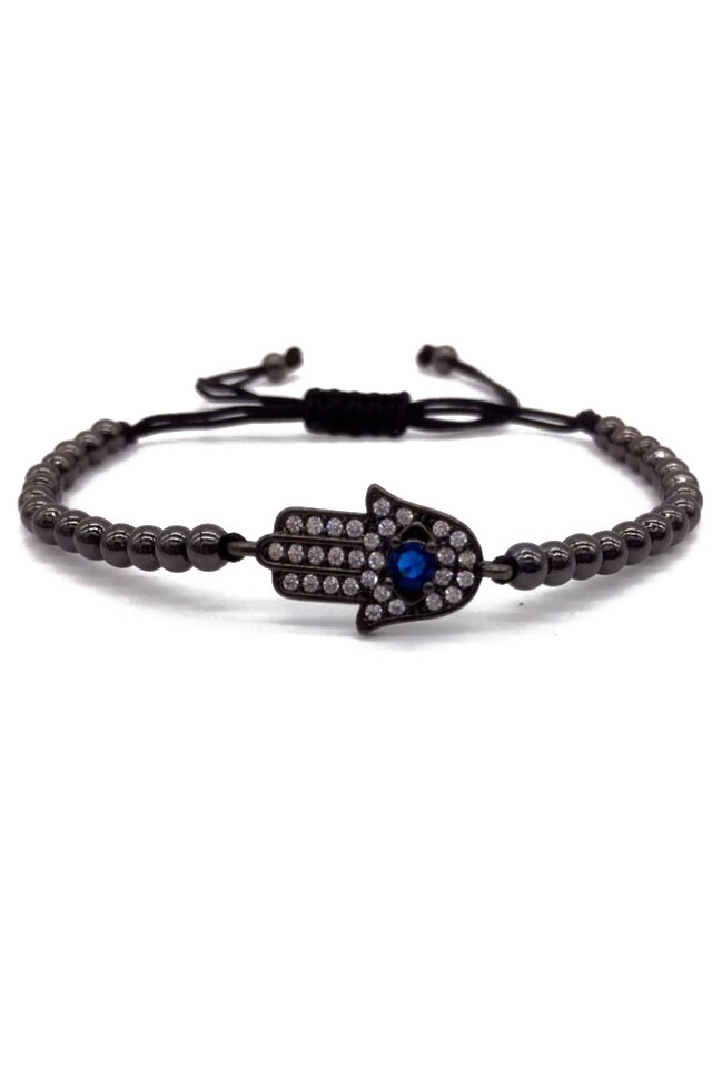 Bratara Luxury Diamonds Fatima, Placata cu aur de 18K, Negru, Reglabila