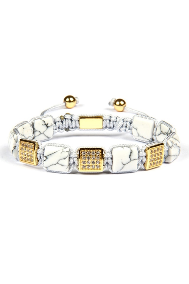 Bratara Luxury Natural stones, Placaj aur de 24K, Auriu, Reglabila