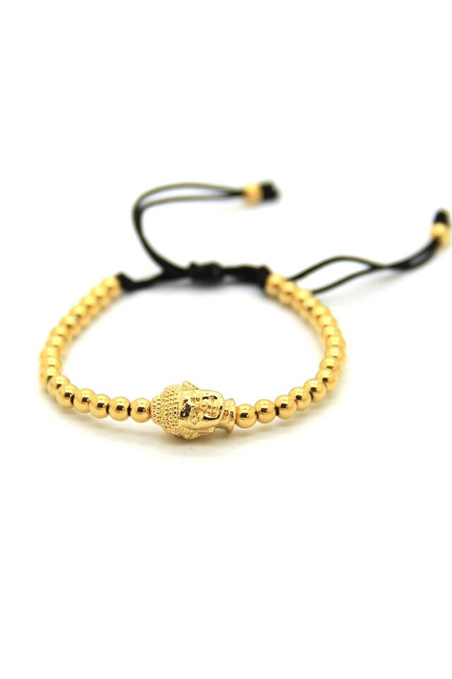 Bratara Luxury Buddha Head, Placata cu aur de 24K, Auriu, Reglabila