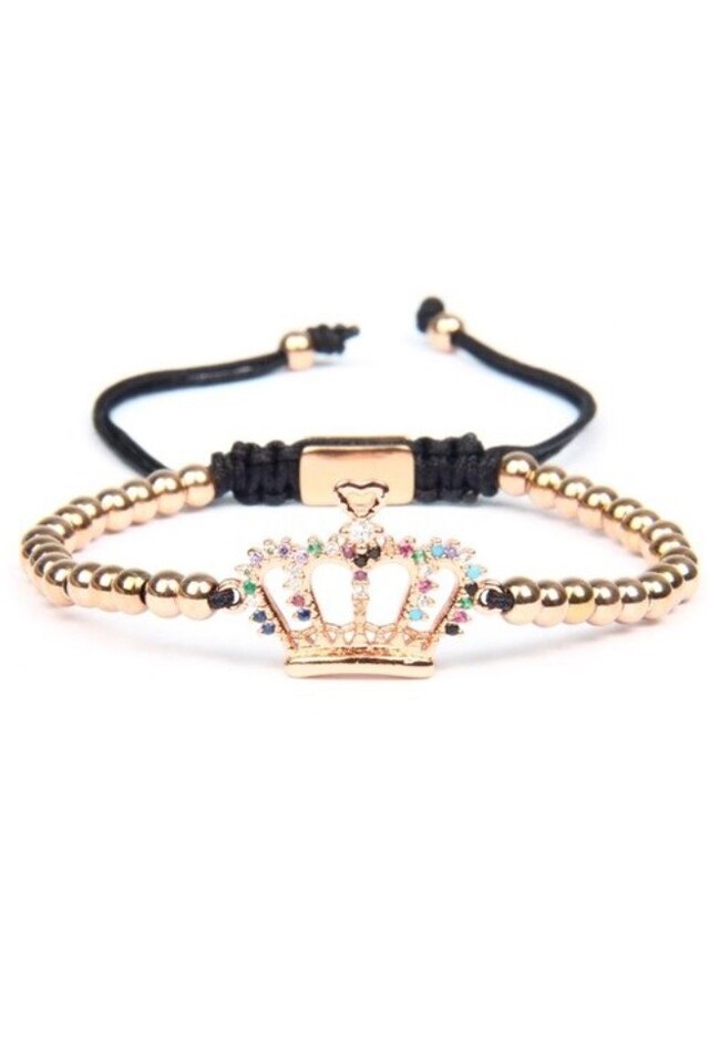 Bratara Luxury Diamond Crown, Placata cu aur de 24K, Rose, Reglabila