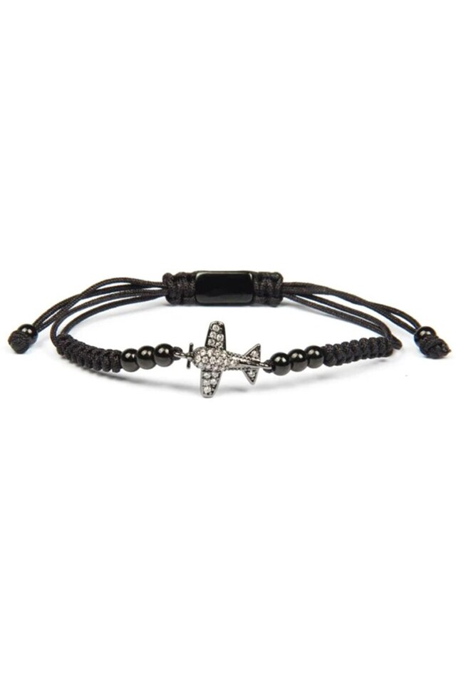 Bratara Luxury Plane, Placaj aur de 24K, Negru, Reglabila