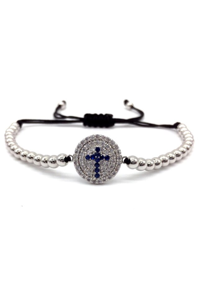 Bratara Luxury Crystals Cross, Placata cu aur de 18K, Argintiu, Reglabila