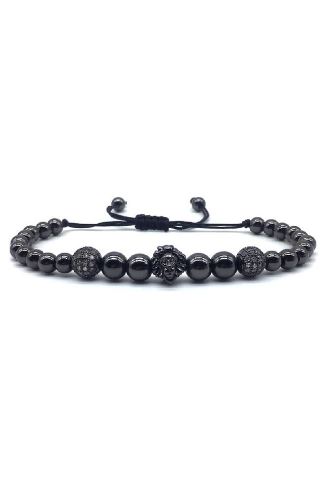 Bratara Luxury Diamond Lion, Placata cu aur de 18K, Negru, Reglabila