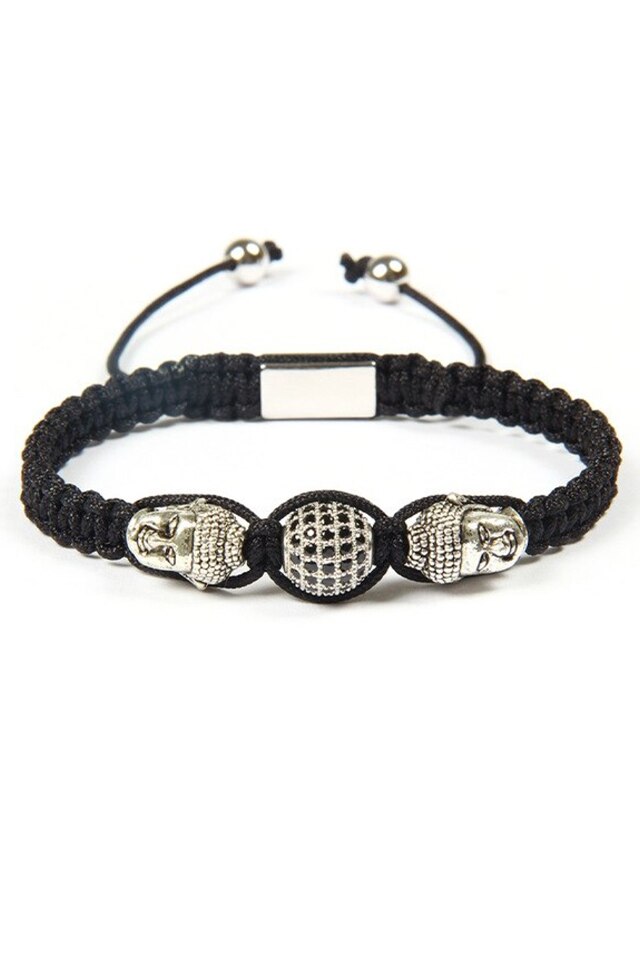 Bratara Luxury Double Buddha, Placata cu aur de 24K, Argintiu, Reglabila