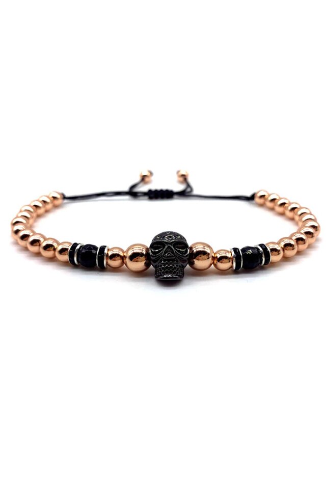 Bratara Luxury Skull of Death, Placata cu aur de 18K, Rose, Reglabila