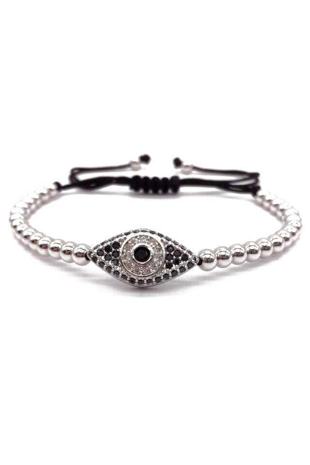Bratara Luxury Temple Eye No2, Placata cu aur de 18K, Argintiu, Reglabila