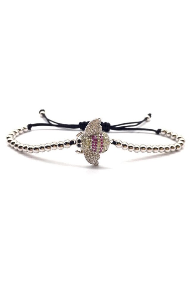 Bratara Luxury Bee, Placata cu aur de 18K, Argintiu, Reglabila