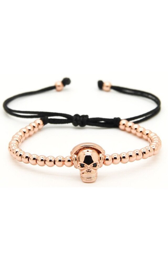 Bratara Luxury CandySkull, Placata cu aur de 24K, Rose, Reglabila