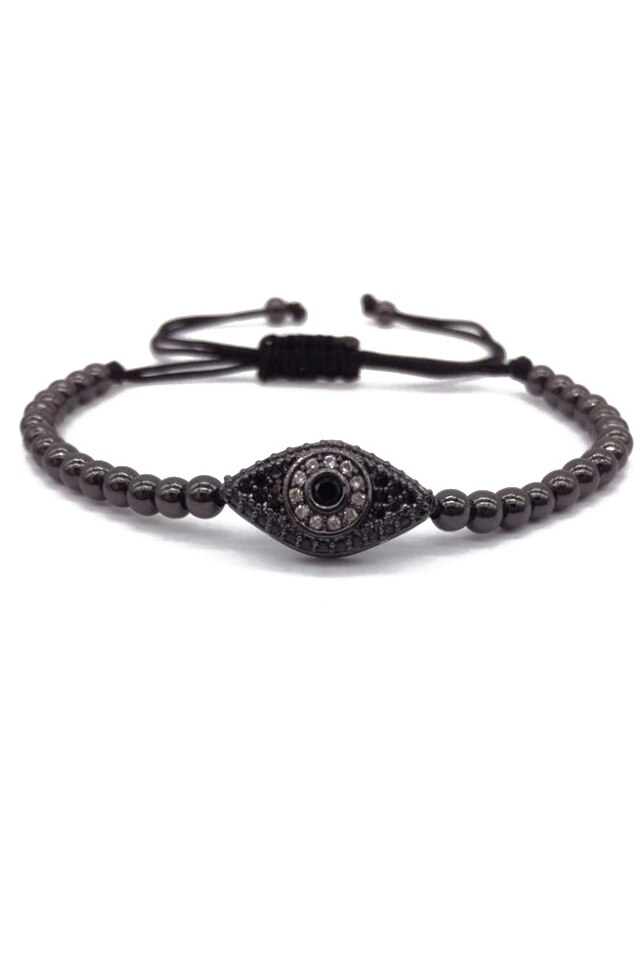 Bratara Luxury Temple Eye No2, Placata cu aur de 18K, Negru, Reglabila