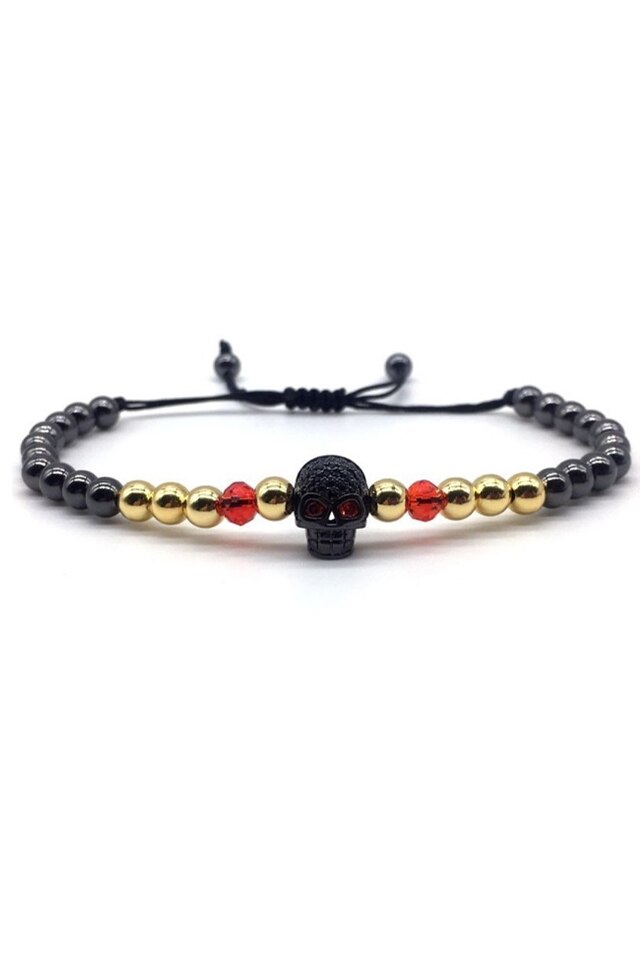 Bratara Luxury Skull of Queen, Placata cu aur de 18K, Negru, Reglabila