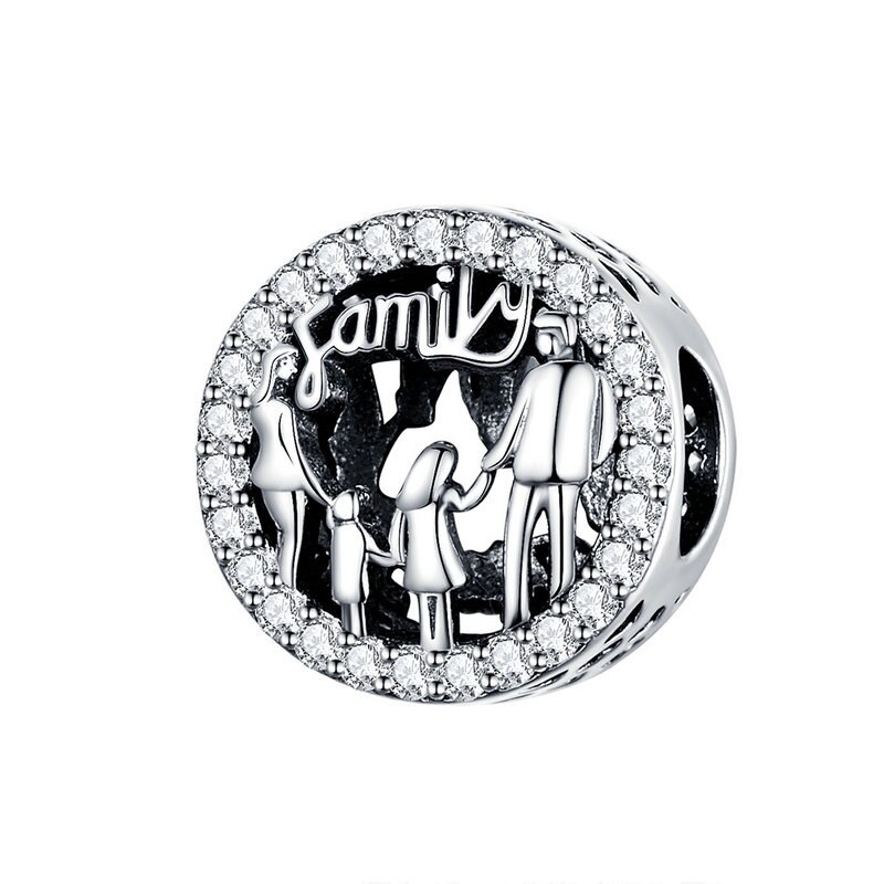 Pandant argint, BeSpecial, PST0174, cu zirconii albe si desen cu mesaj Family