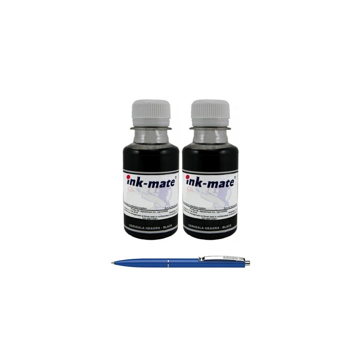 Pachet Flacon Refill Cerneala Ink-Mate 2X 100ml Negru HP L0S58AE (953) si Pix Schneider