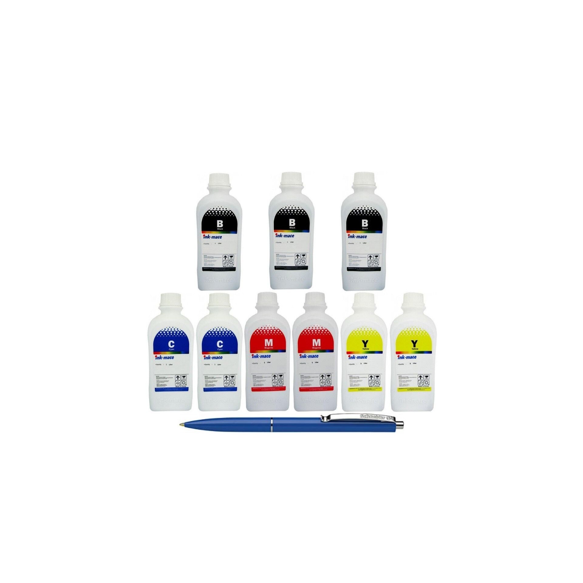Pachet Flacon Refill Cerneala Ink-Mate 3X 1000ml Negru HP C9351AE (21), 2X 1000ml Cyan HP C9352AE (22), 2X 1000ml Magenta HP C9352AE (22), 2X 1000ml Yellow HP C9352AE (22) si Pix Schneider