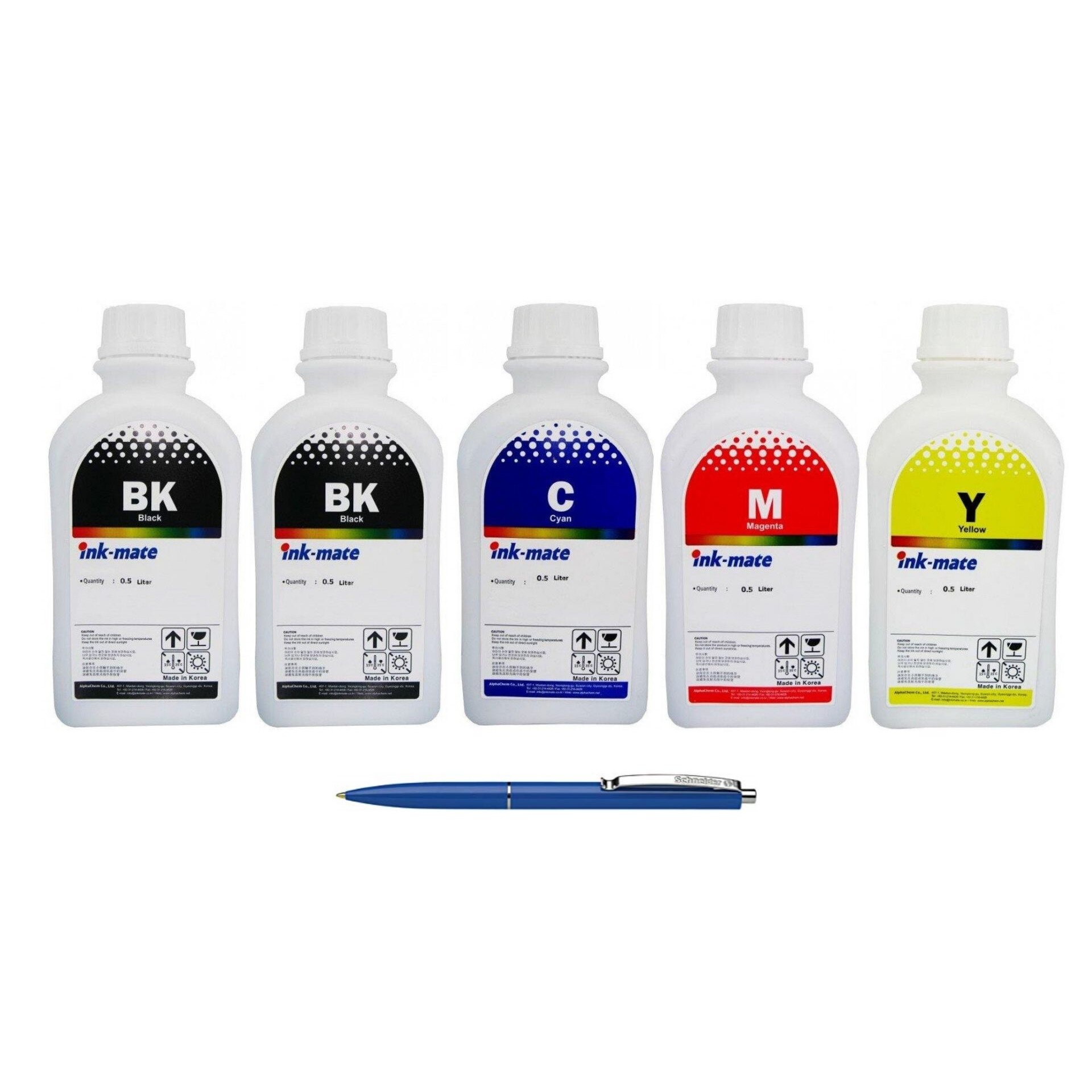 Pachet Flacon Refill Cerneala Ink-Mate 2X 500ml Negru HP C9351AE (21), 1X 500ml Cyan HP C9352AE (22), 1X 500ml Magenta HP C9352AE (22), 1X 500ml Yellow HP C9352AE (22) si Pix Schneider