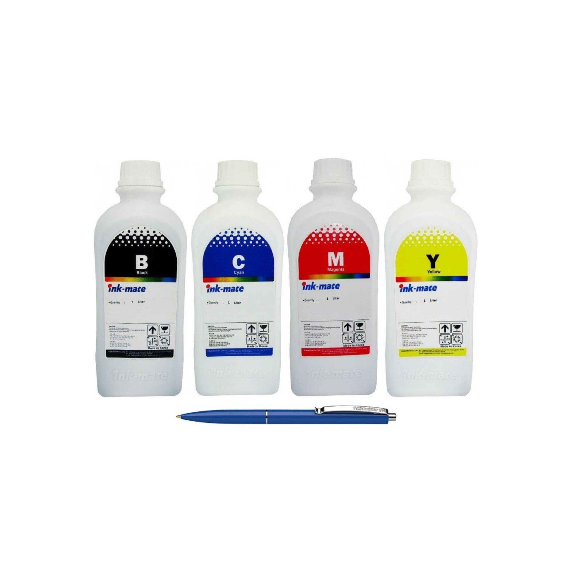 Pachet Flacon Refill Cerneala Ink-Mate 1X 1000ml Negru HP C9351AE (21), 1X 1000ml Cyan HP C9352AE (22), 1X 1000ml Magenta HP C9352AE (22), 1X 1000ml Yellow HP C9352AE (22) si Pix Schneider