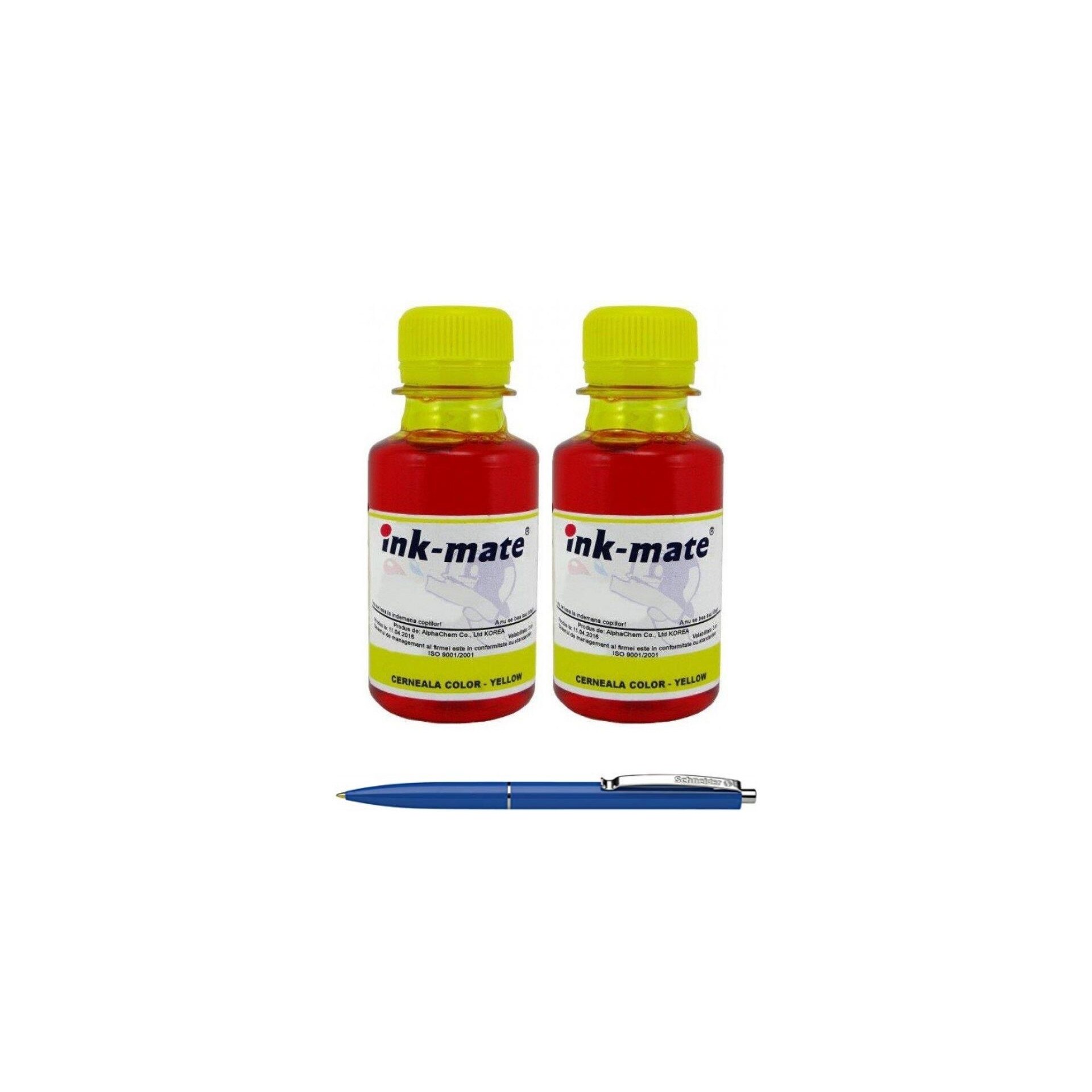 Pachet Flacon Refill Cerneala Ink-Mate 2X 100ml Yellow HP C9352CE (22XL) si Pix Schneider
