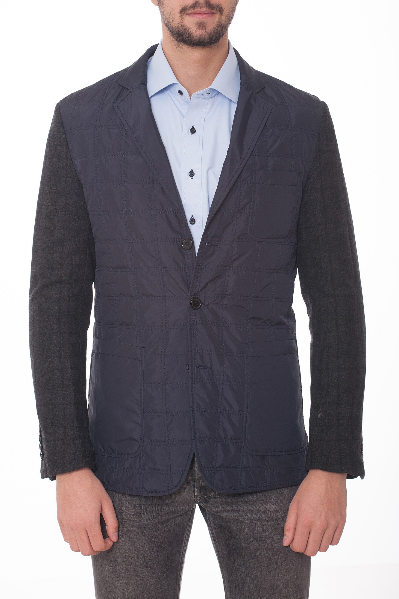 Geaca Grazie Filipeti bleumarin cu maneci din lana in carouri 50 (L-XL)