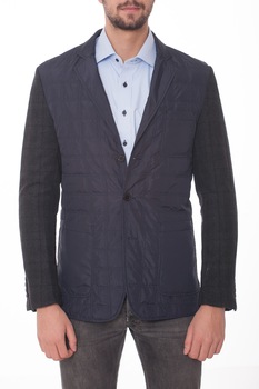 Geaca Grazie Filipeti bleumarin cu maneci din lana in carouri 50 (L-XL) Geaca Grazie Filipeti bleumarin cu maneci din lana in carouri 50 (L-XL)