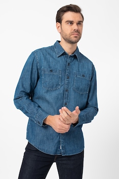 American Eagle, Camasa din denim cu buzunare cu nasturi, Albastru inchis, S American Eagle, Camasa din denim cu buzunare cu nasturi, Albastru inchis, S