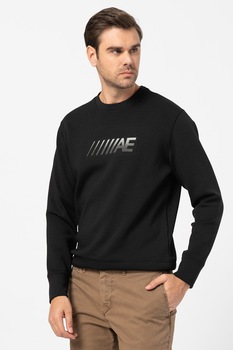 American Eagle, Bluza sport cu decolteu la baza gatului si imprimeu logo, Negru American Eagle, Bluza sport cu decolteu la baza gatului si imprimeu logo, Negru