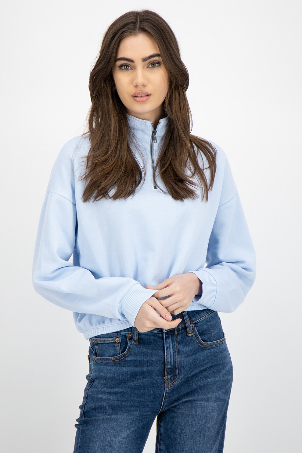 American Eagle, Bluza sport cu fenta cu fermoar, Albastru deschis