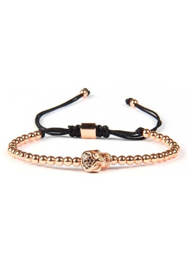 Bratara Luxury Skull Head, Placata cu aur de 24K, Rose, Reglabila