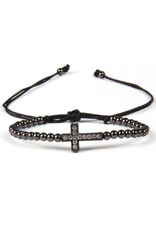 Bratara Diamond Cross, Placatacu aur de 24K, Negru, Reglabila