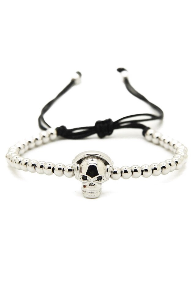 Bratara Luxury CandySkull, Placata cu aur de 24K, Argintiu, Reglabila