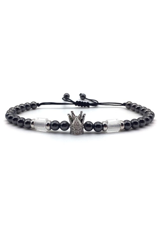 Bratara Luxury Crown of Queen, Placata cu aur de 18K, Negru, Reglabila