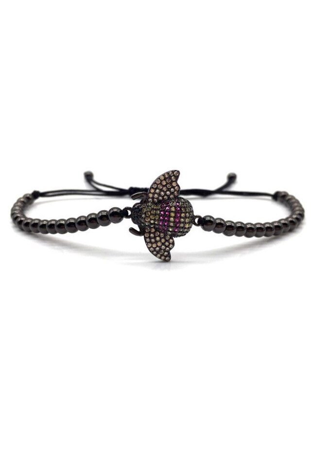 Bratara Luxury Bee, Placata cu aur de 18K, Negru, Reglabila