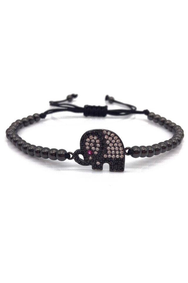 Bratara Elephant, Luxury, Placata cu aur de 18K, Negru, Reglabila