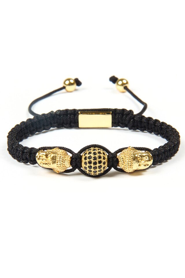 Bratara Luxury Double Buddha, Placata cu aur de 24K, Auriu, Reglabila