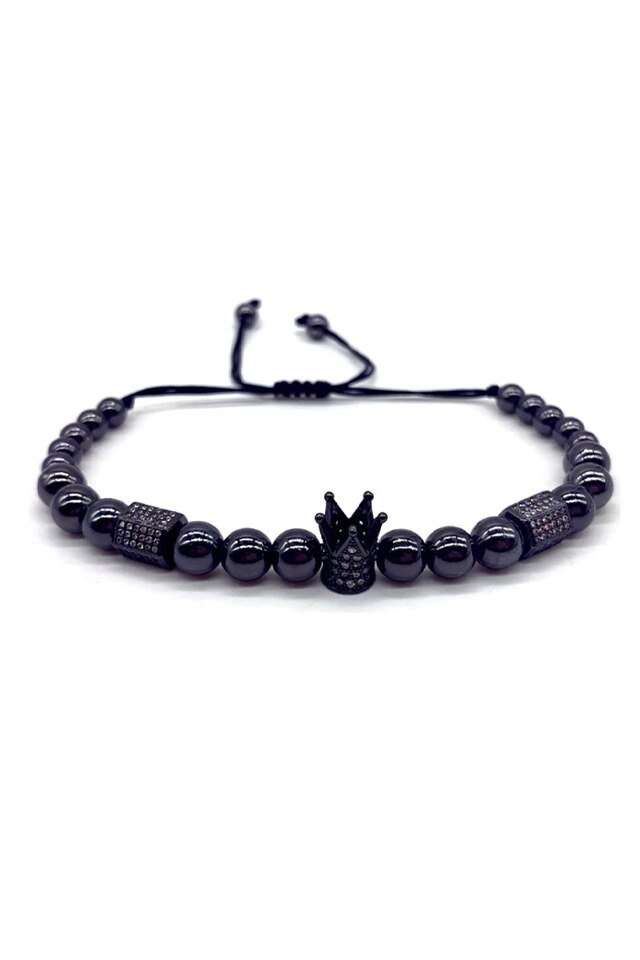 Bratara Crown of Queens, Luxury, Placata cu aur de 18K, Negru, Reglabila