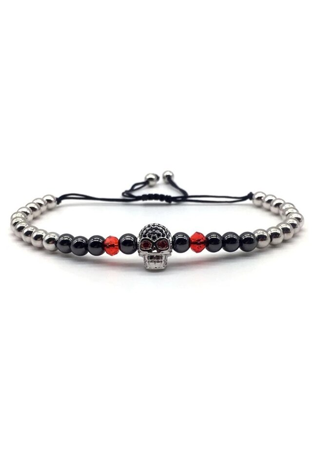 Bratara Luxury Skull of Queen, Placata cu aur de 18K, Argintiu, Reglabila
