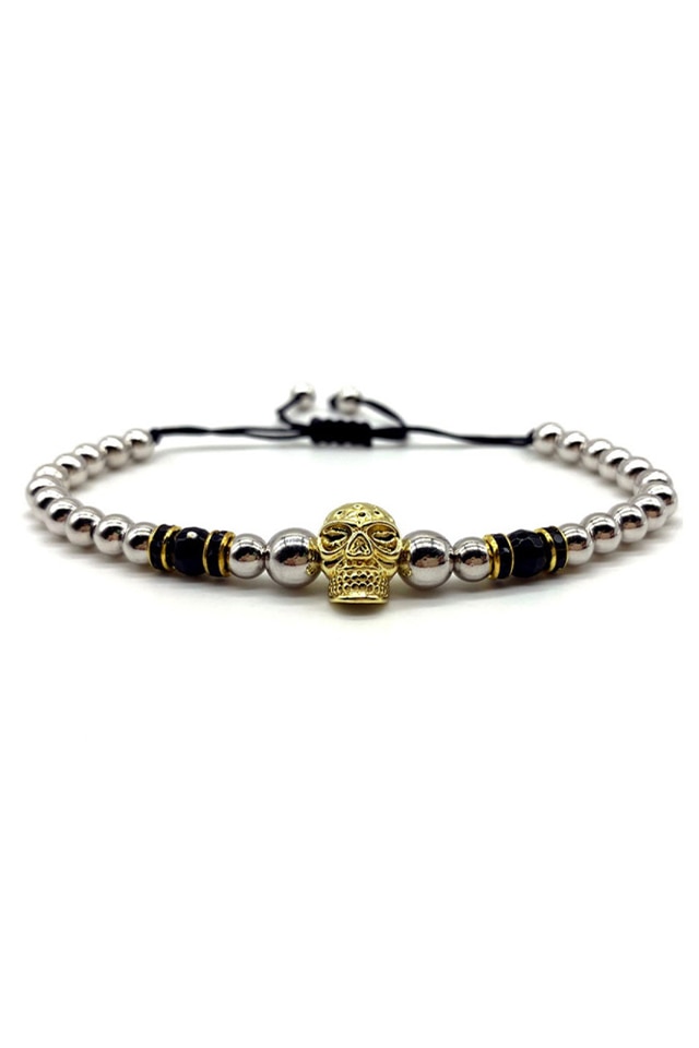 Bratara Luxury Skull of Death, Placata cu aur de 18K, Argintiu, Reglabila