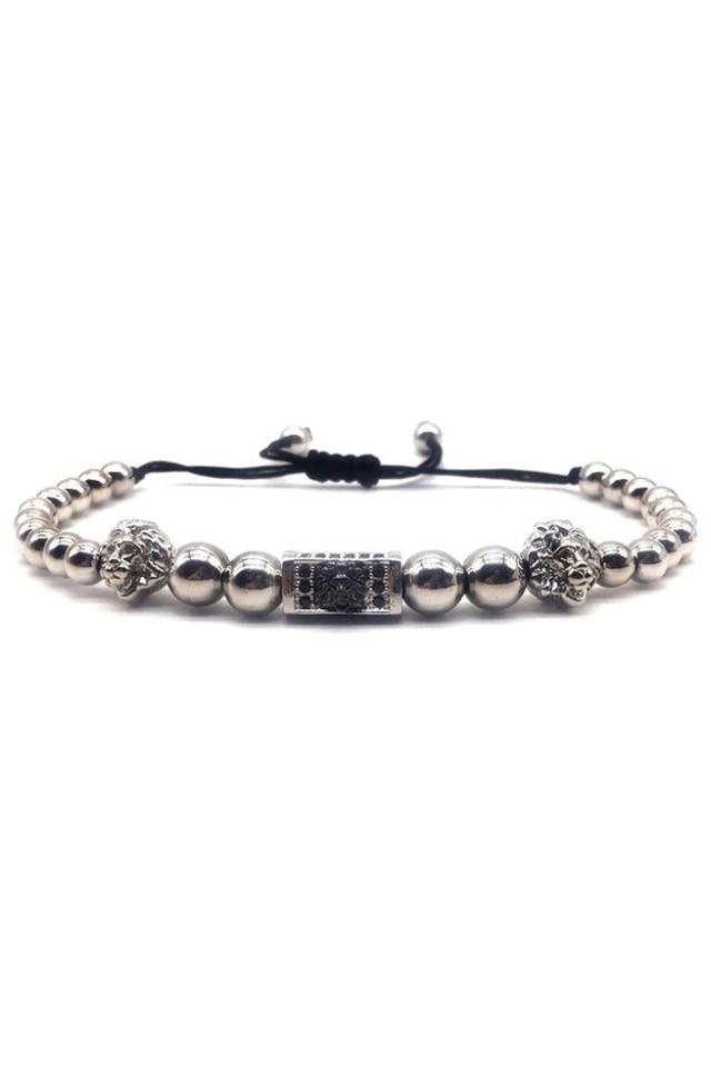 Bratara Luxury Gate Lion, Placata cu aur de 18K, Argintiu, Reglabila