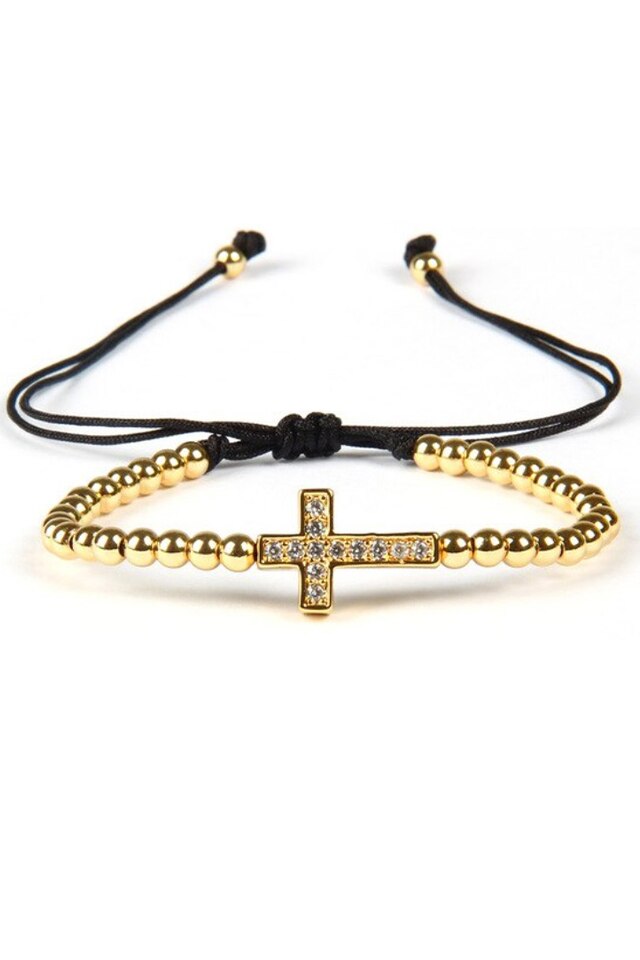 Bratara Diamond Cross, Placatacu aur de 24K, Zwo-30, aurie