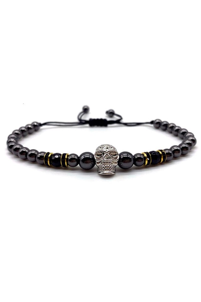 Bratara Luxury Skull of Death, Placata cu aur de 18K, Pwo-42, neagra